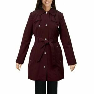 new women's London Fog Burgundy dress rain Trench Coat removable hood Medium M